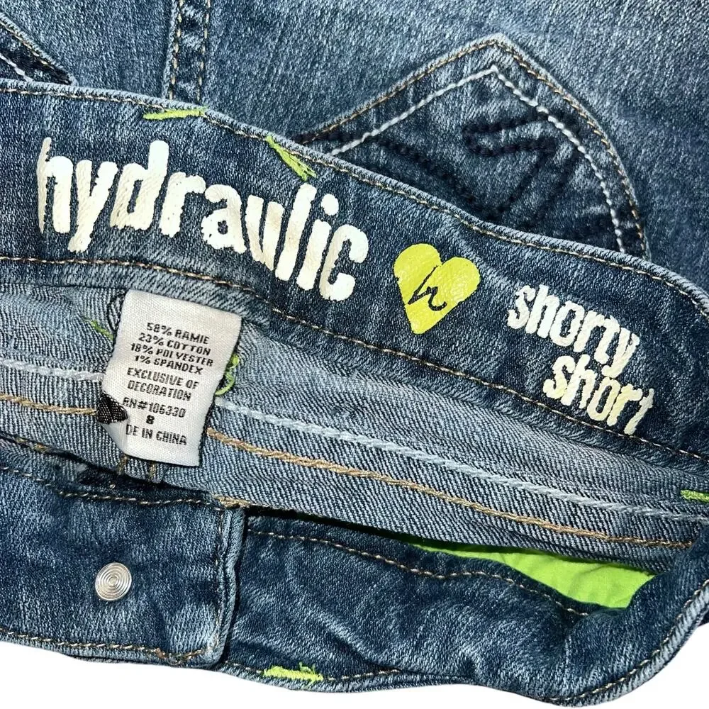 Hydraulic Girls Denim Blue Jean Shorts Shorty Short Stretch Paint Splatter Sz 8
